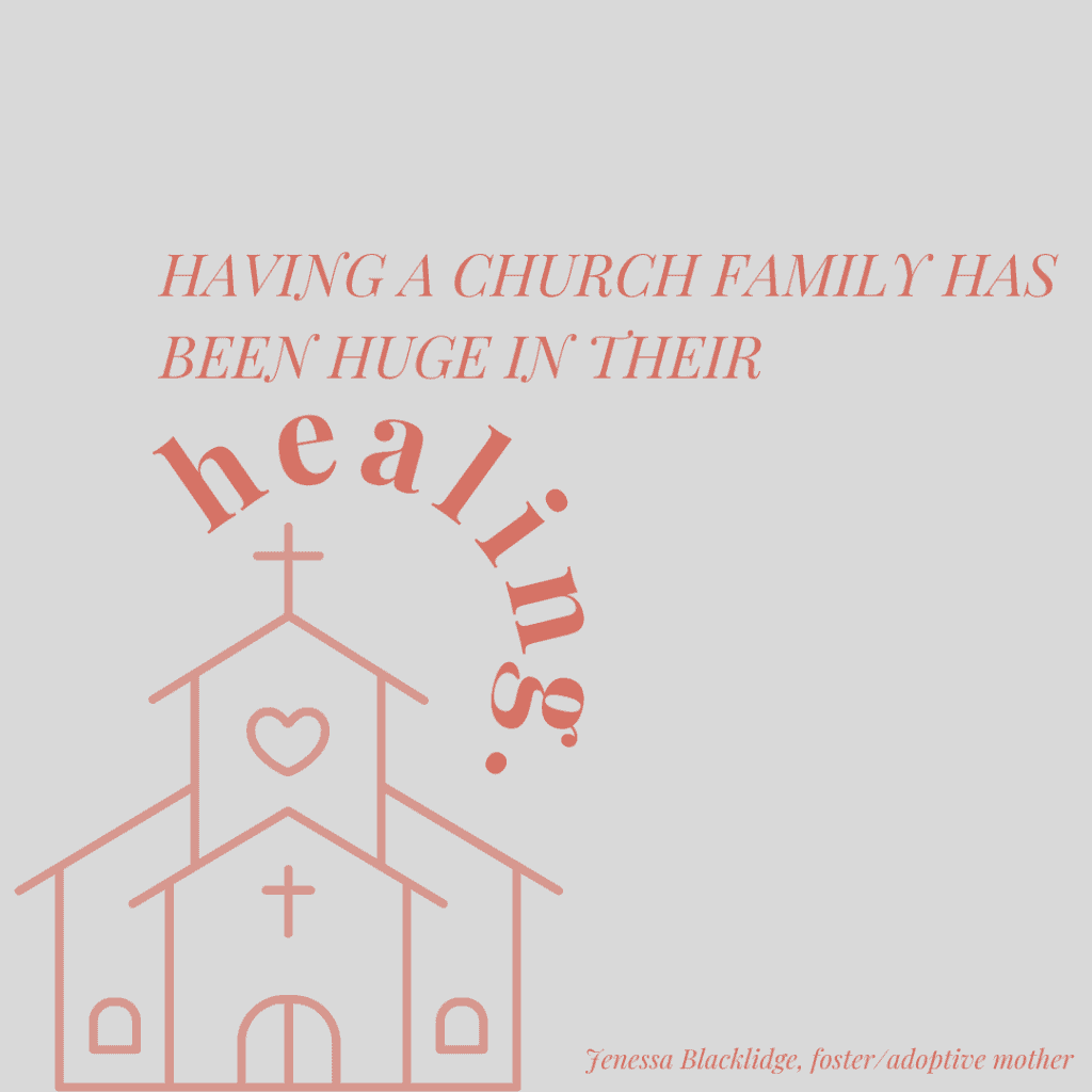 Image about a case plan saying that having a church family has been huge in their healing.
