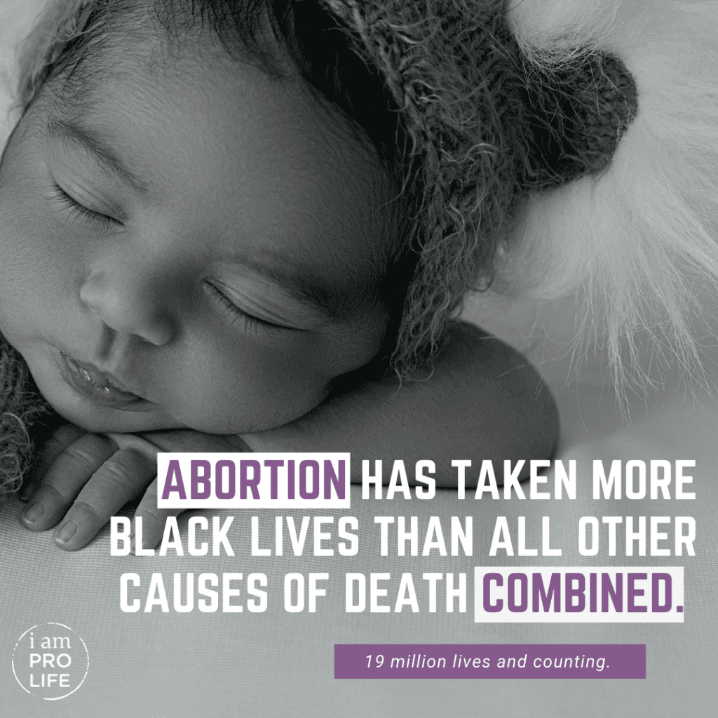 A picture of baby and quote saying Black History is affected by abortion of black lives