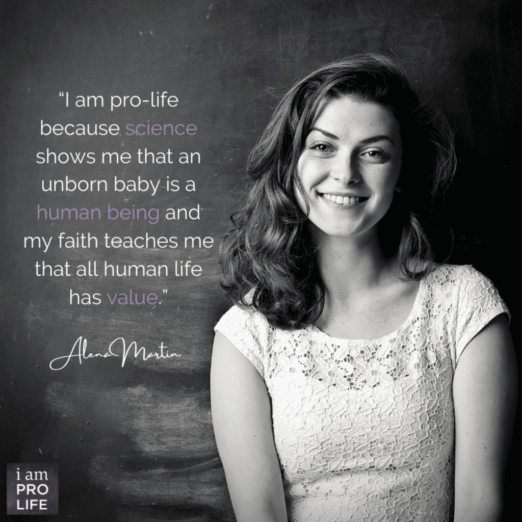 A woman expressing her pro-life views because she believes in science and in scripture.
