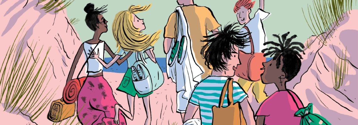 teen group dates - illustration of teens going to the beach together