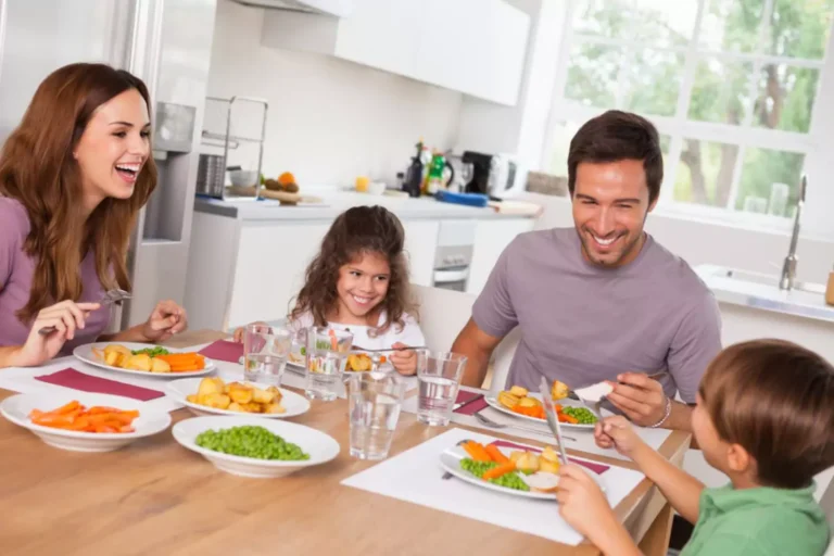 family eating dinner together.