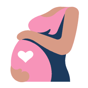 A pregnant mother holds her belly with a heart over her tummy.