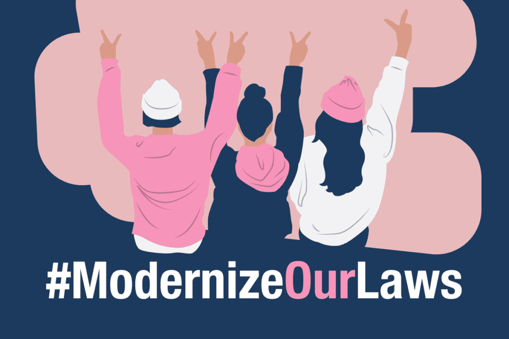 Three women post together over #ModernizeOurLaws ready for a discussion about overturning Roe v. Wade.
