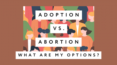 Image of a variety of people as they are considering the options of adoption vs. abortion.