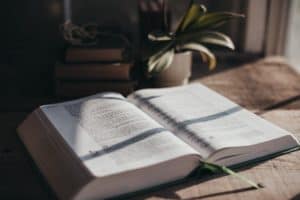 Bible illuminated by sunlight