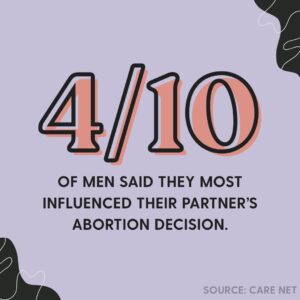 "Why All Men Should Be Against Abortion" graphic with stat about how 4/10 men said they most influenced their partner's decision to abort.