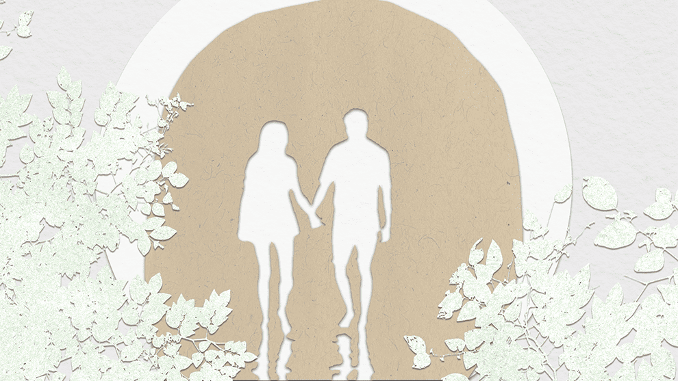 Collage of a couple walking hand in hand
