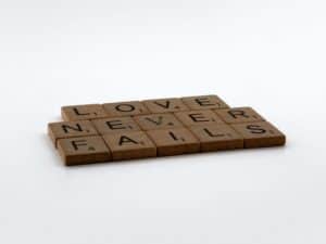 Scrabble words: love never fails