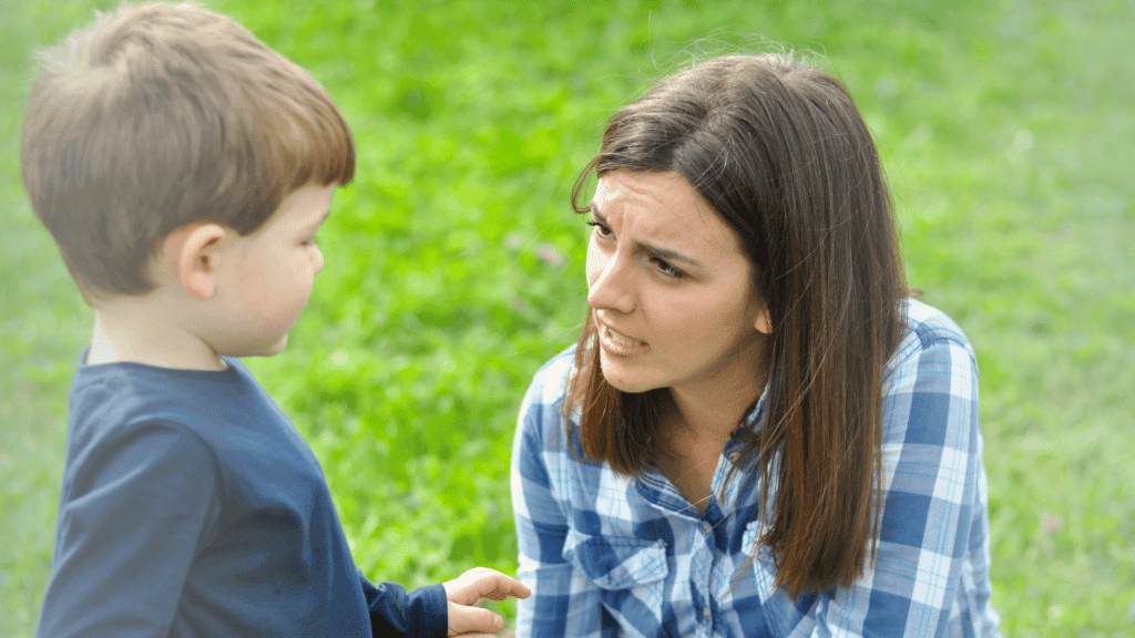 Mom looking at her little boy listening. How to get your kids talking