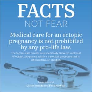 Facts not fear when looking at ectopic pregnancy and abortion, medical care for ectopic pregnancy is not prohibited by any pro-life law.