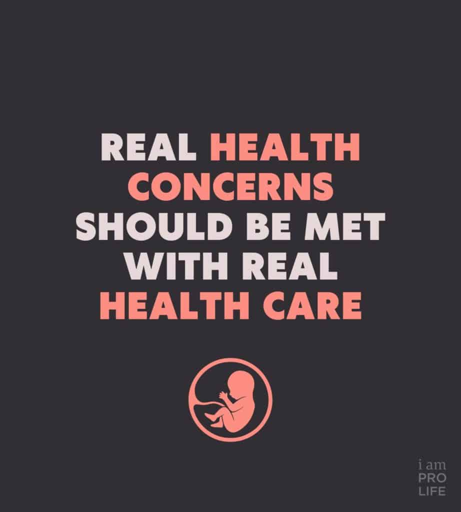 A charcoal graphic with text, "Real health concerns should be met with real healthcare."