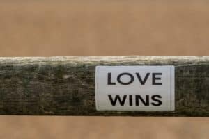 Picture of a sign that says love wins