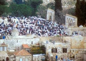 A crowd at the top of the modern-day Temple Mount.