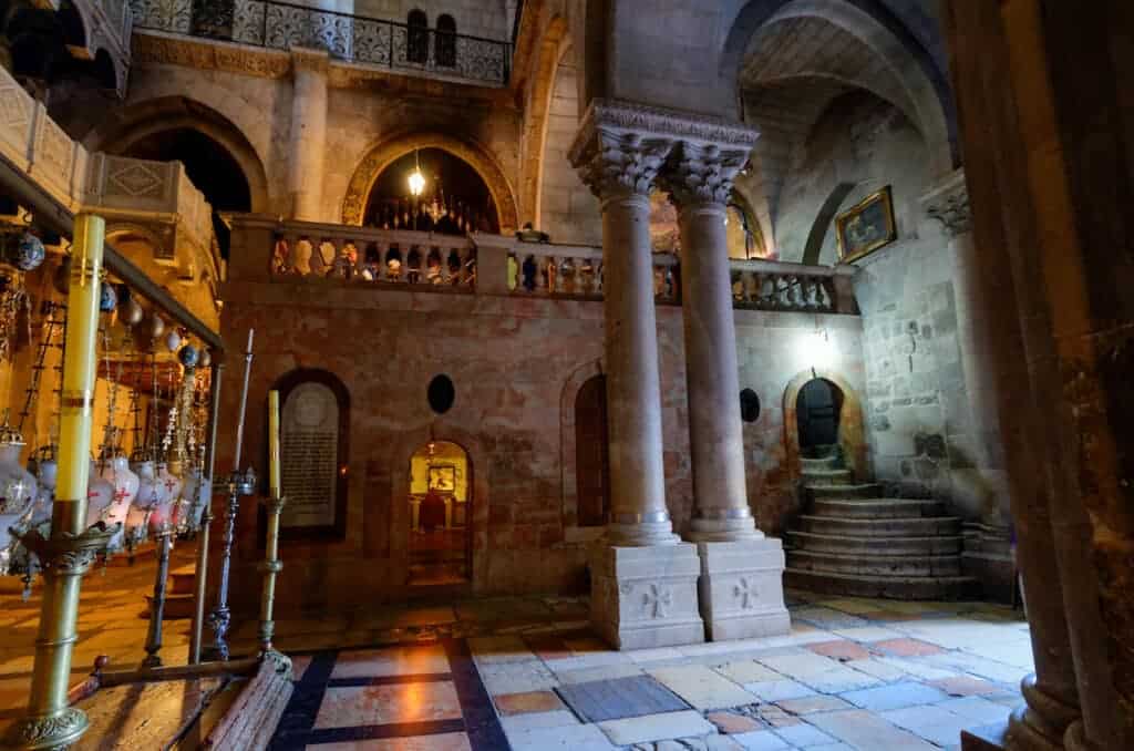 The most reliable location for where Golgotha would have been is here, now inside the Church of the Holy Sepulcher.