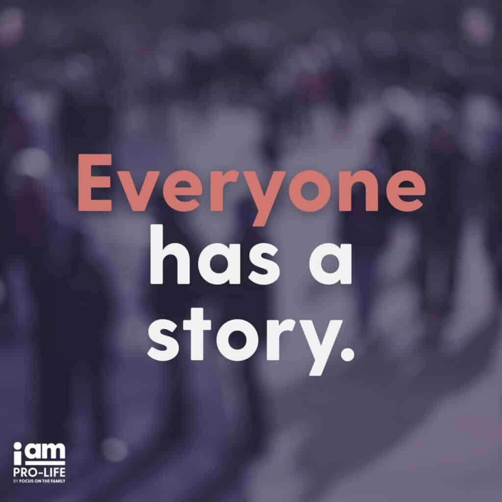 "What I Saw Sidewalk Counseling" article graphic with people in the background and the words "everyone has a story."