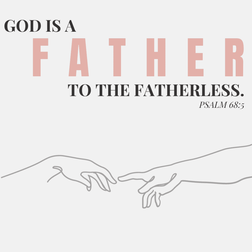 Image showing a bible verse about foster care and adoption, Psalm 68:5: God is a father to the fatherless.