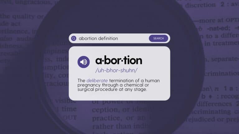 "Guide to Abortion Definitions & Language" hero image that includes a definition for abortion with a faded purple background.