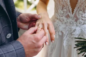 A man places the ring on a finger of his bride at their. There is much power in the marriage vows.