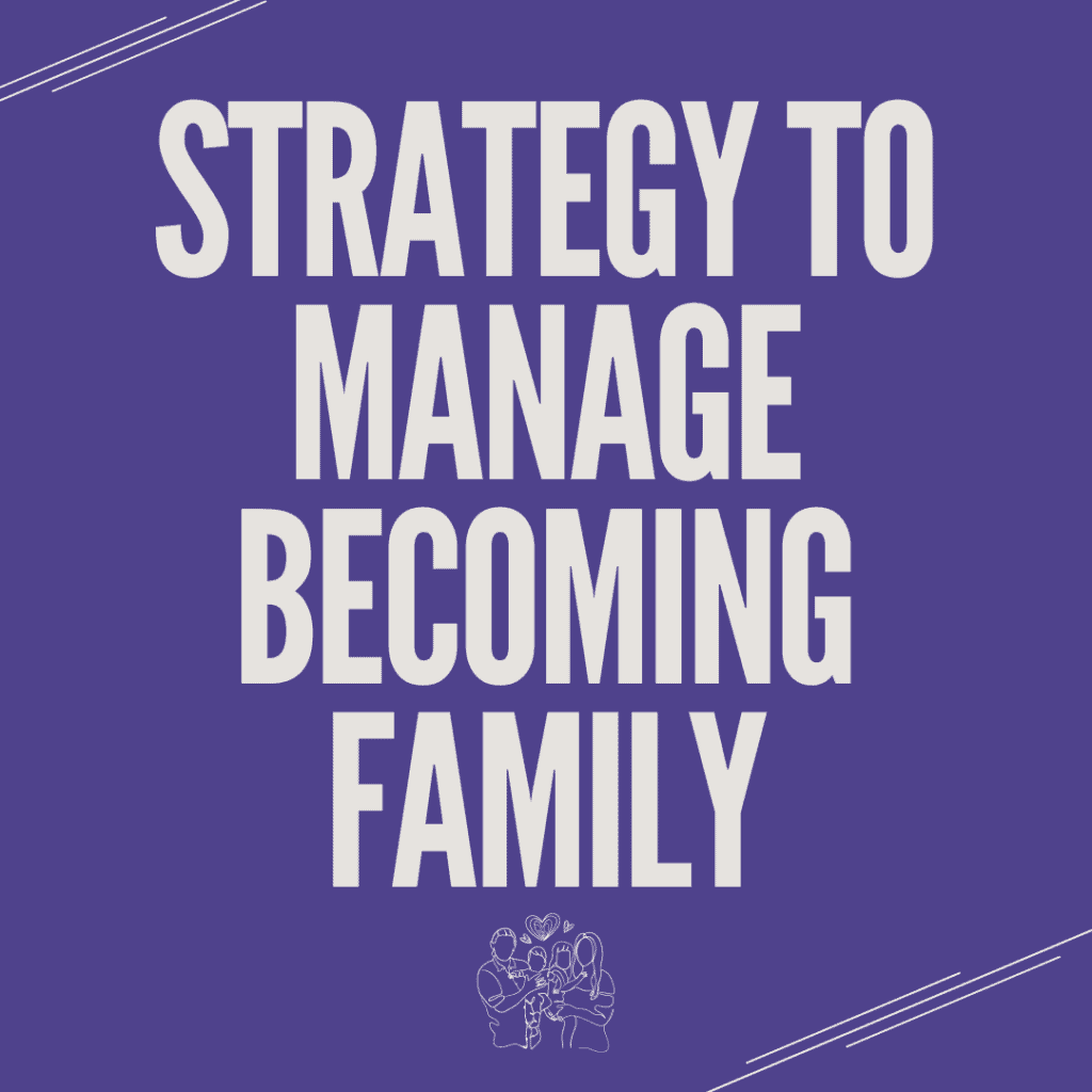 Text that states Strategy to manage becoming a family. Text that states Strategy to manage becoming a family.