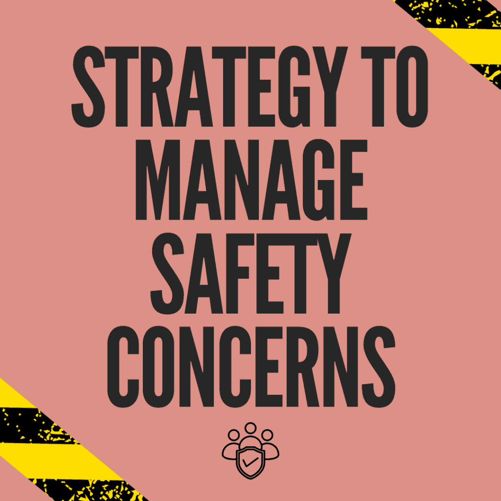 Text that states Strategy to manage safety concerns Text that states Strategy to manage safety concerns