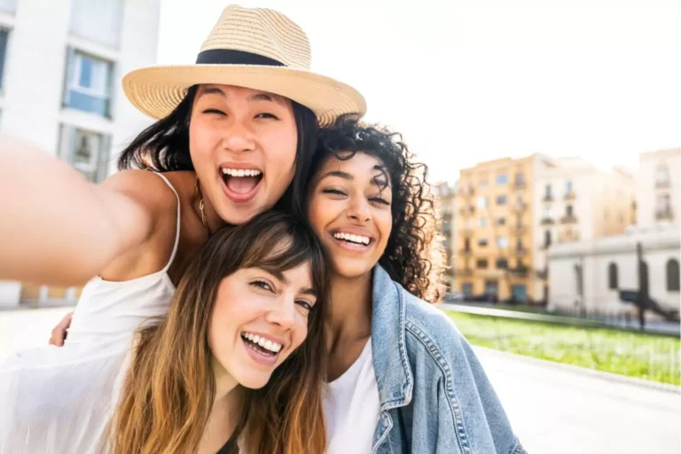 three girl friends taking a selfie