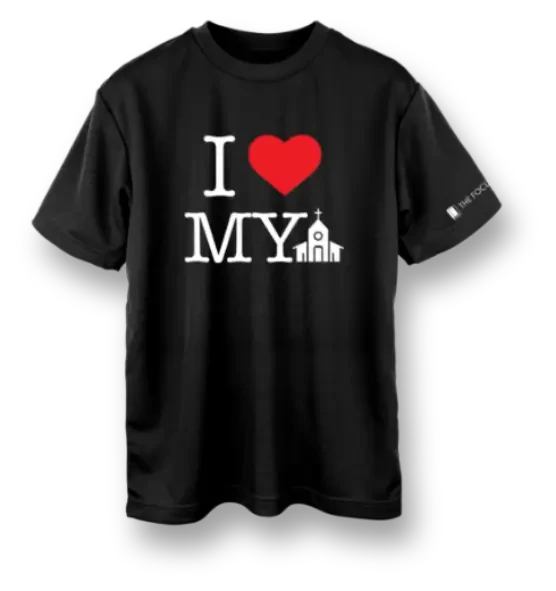 Image of black t-shirt with the message "I love my city"