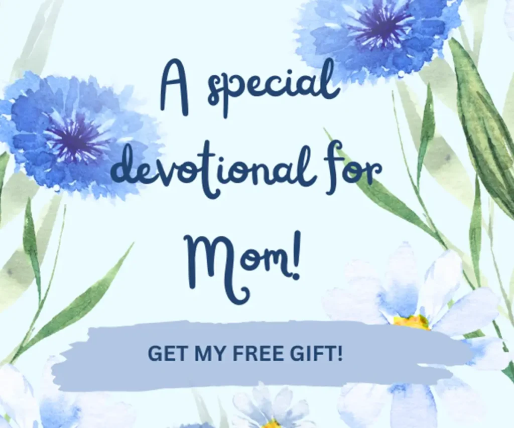 An offer for a free devotional for mothers with flowers in the background