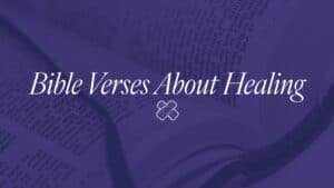 "Bible Verses About Healing" hero image with open Bible in the background and a purple duo-tone filter applied.