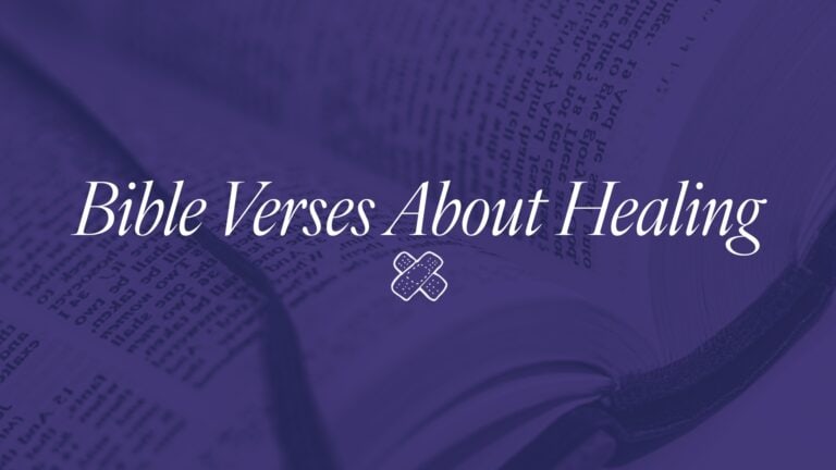 "Bible Verses About Healing" hero image with open Bible in the background and a purple duo-tone filter applied.
