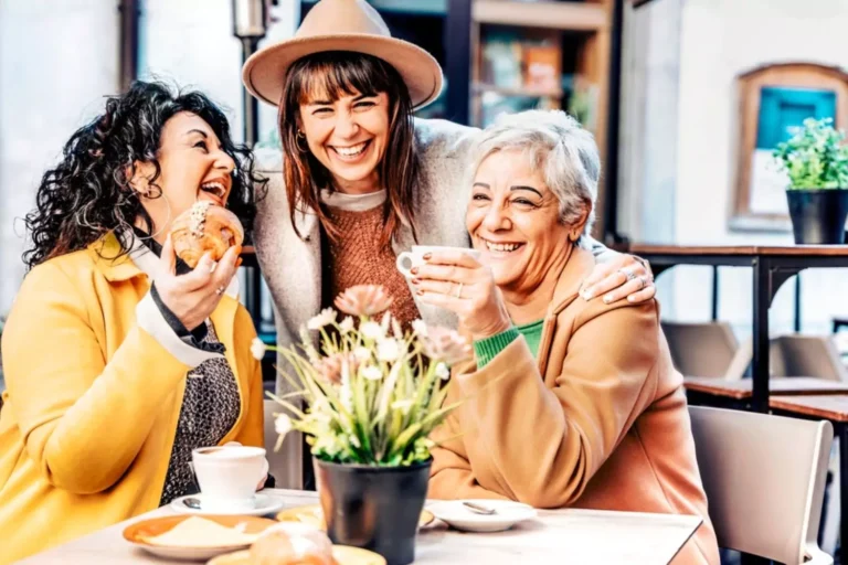 Three empty nester friends enjoying their tea together