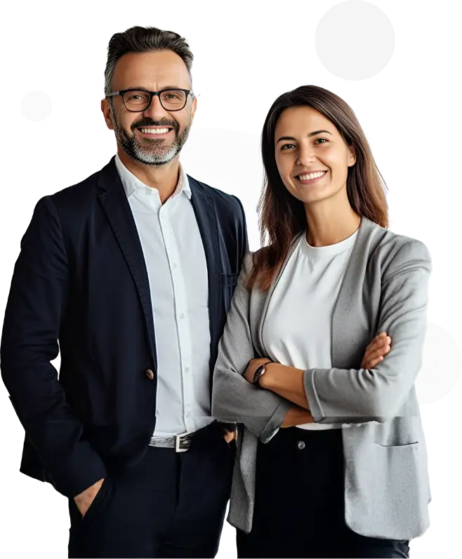 Well-dressed man and woman standing together and smiling