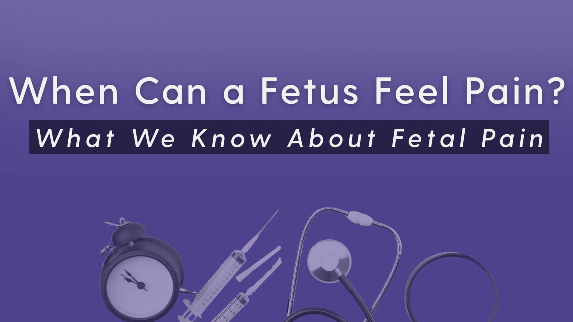 Purple image with the words "When can a fetus feel pain" and "what we know about fetal pain."