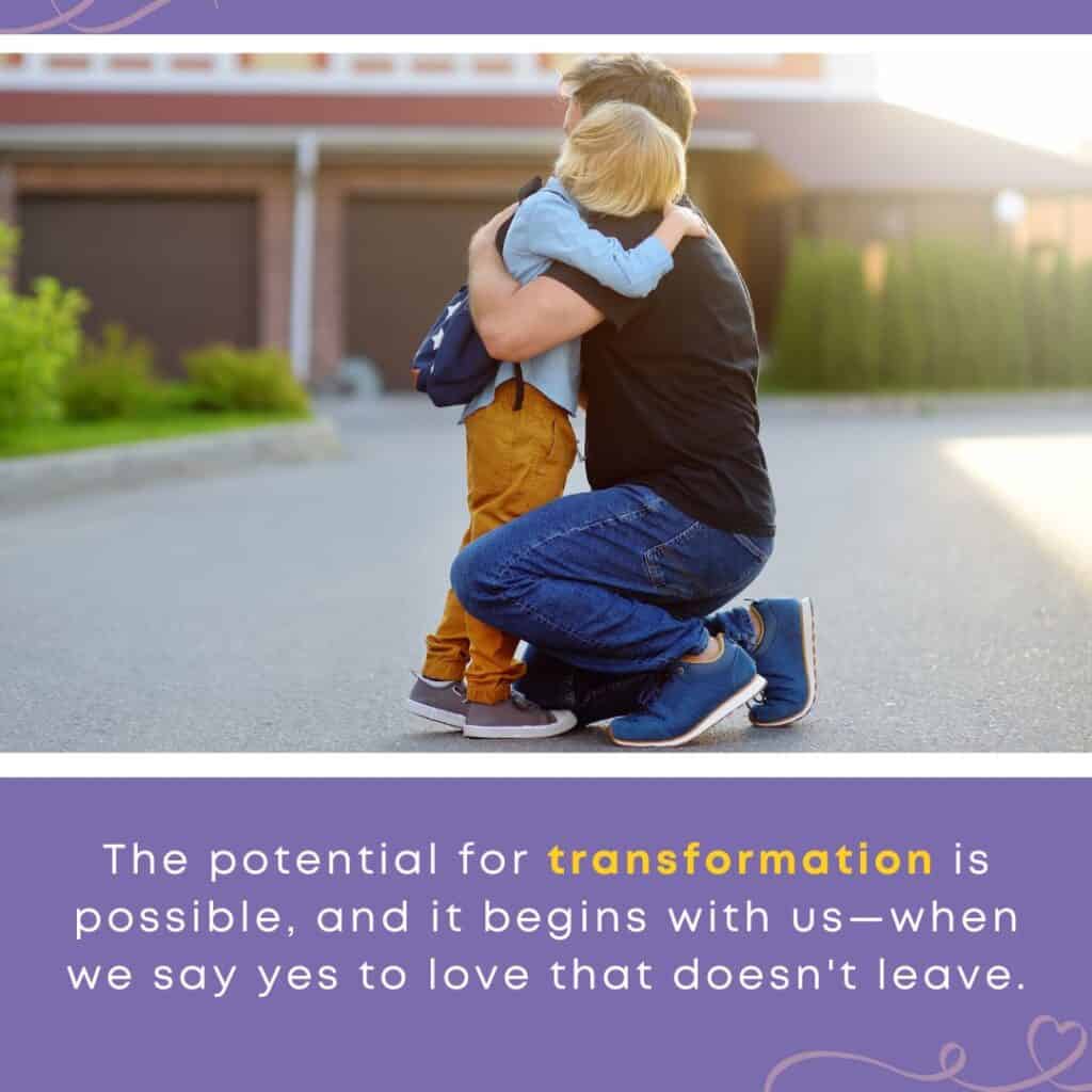 Foster parent hugging a child, showing hope after disruption in foster care.