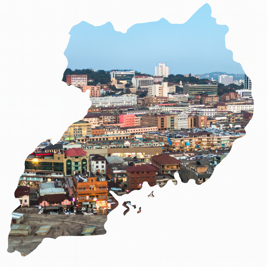 Uganda country outline with Kampala capital city filled inside the outline