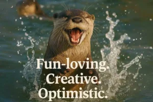 An otter splashes joyfully in the water, symbolizing the otter animal personality: fun-loving, creative, and optimistic.