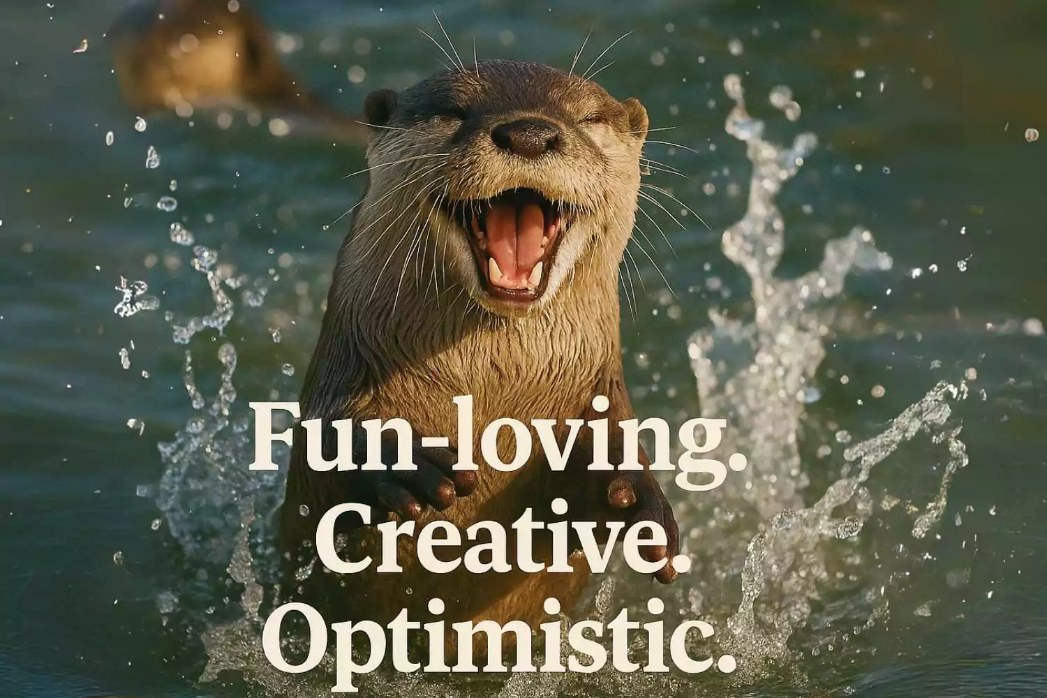 An otter splashes joyfully in the water, symbolizing the otter animal personality: fun-loving, creative, and optimistic.