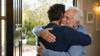 Fathering welcoming grown son home