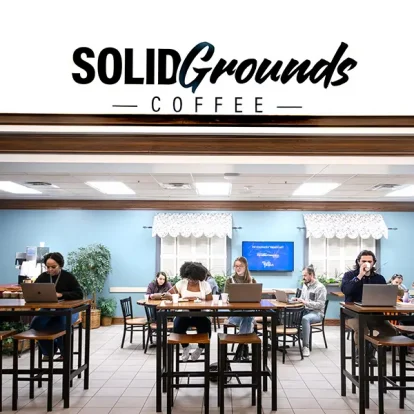 Several people working in the Solid Grounds Coffee area of the Focus on the Family Welcome Center
